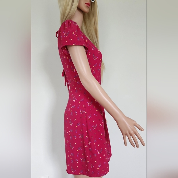 FASHION UNION FLORAL DARK PINK OPEN BACK FITTED SEXY MINI DRESS SZ.6 - Picture 8 of 12